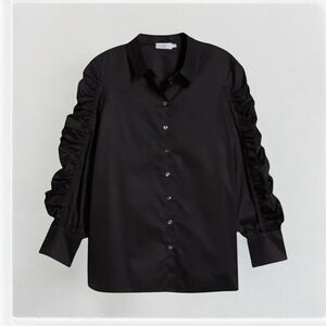 Harshman Juliana Black Cotton Ruched Sleeve Shirt 2X in Original Packaging NWT